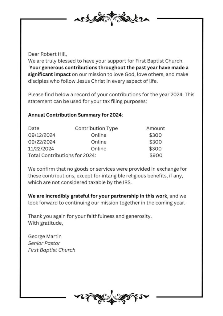 5 Sample Church Donation Letters For Taxes And IRS Guidelines The