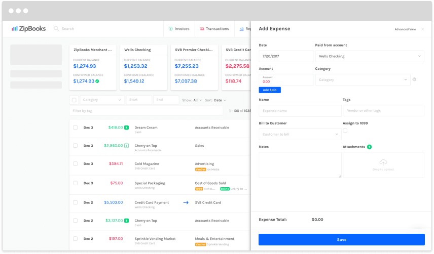 ZipBooks screenshot