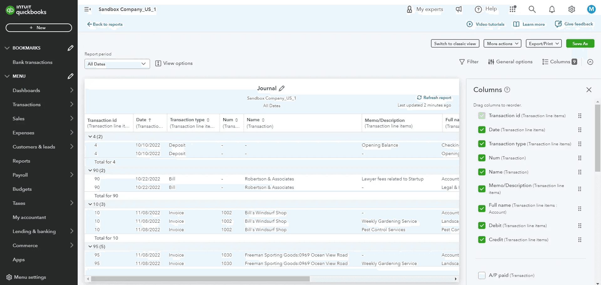 QuickBooks Online screenshot