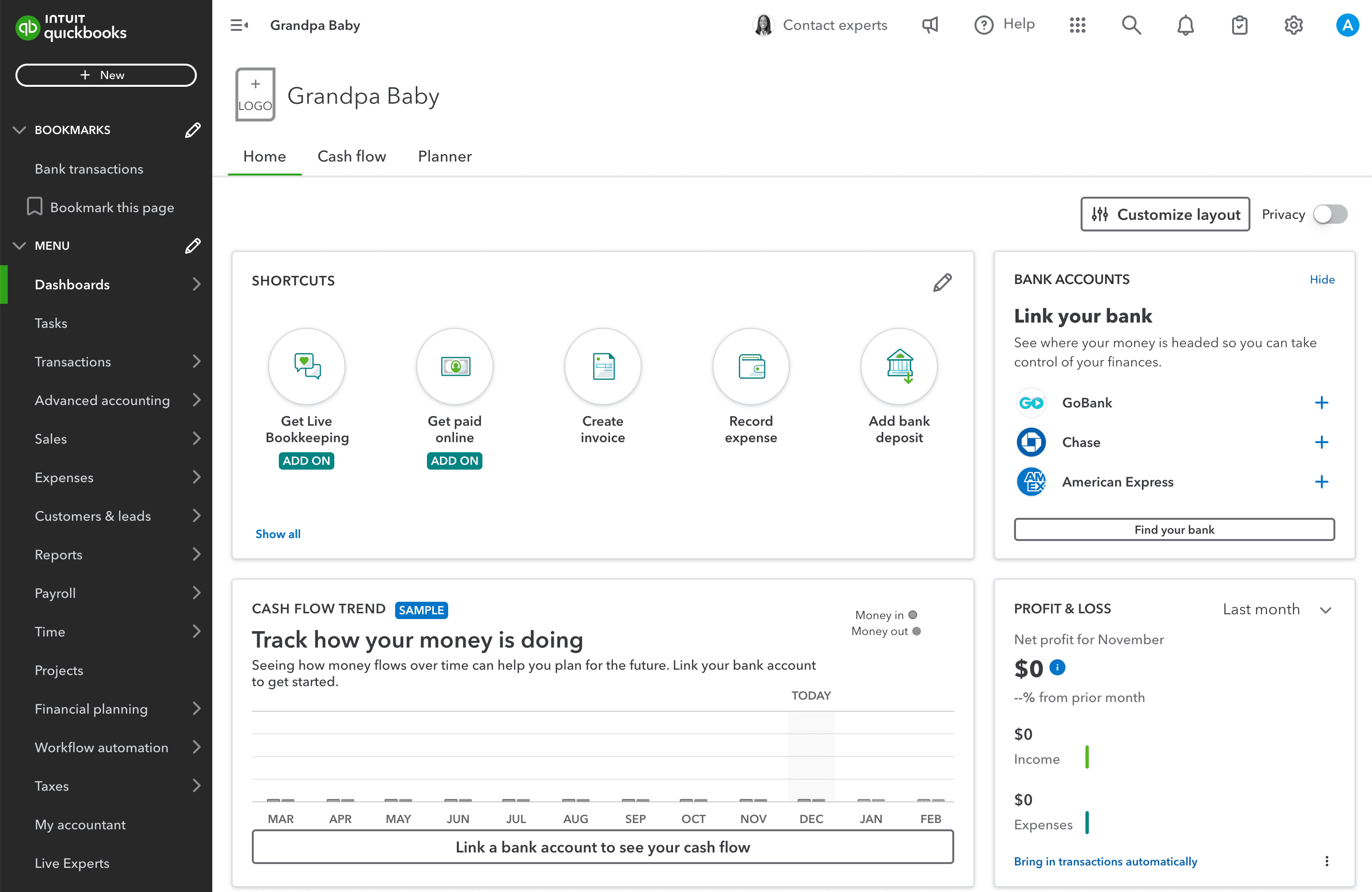 QuickBooks Online screenshot