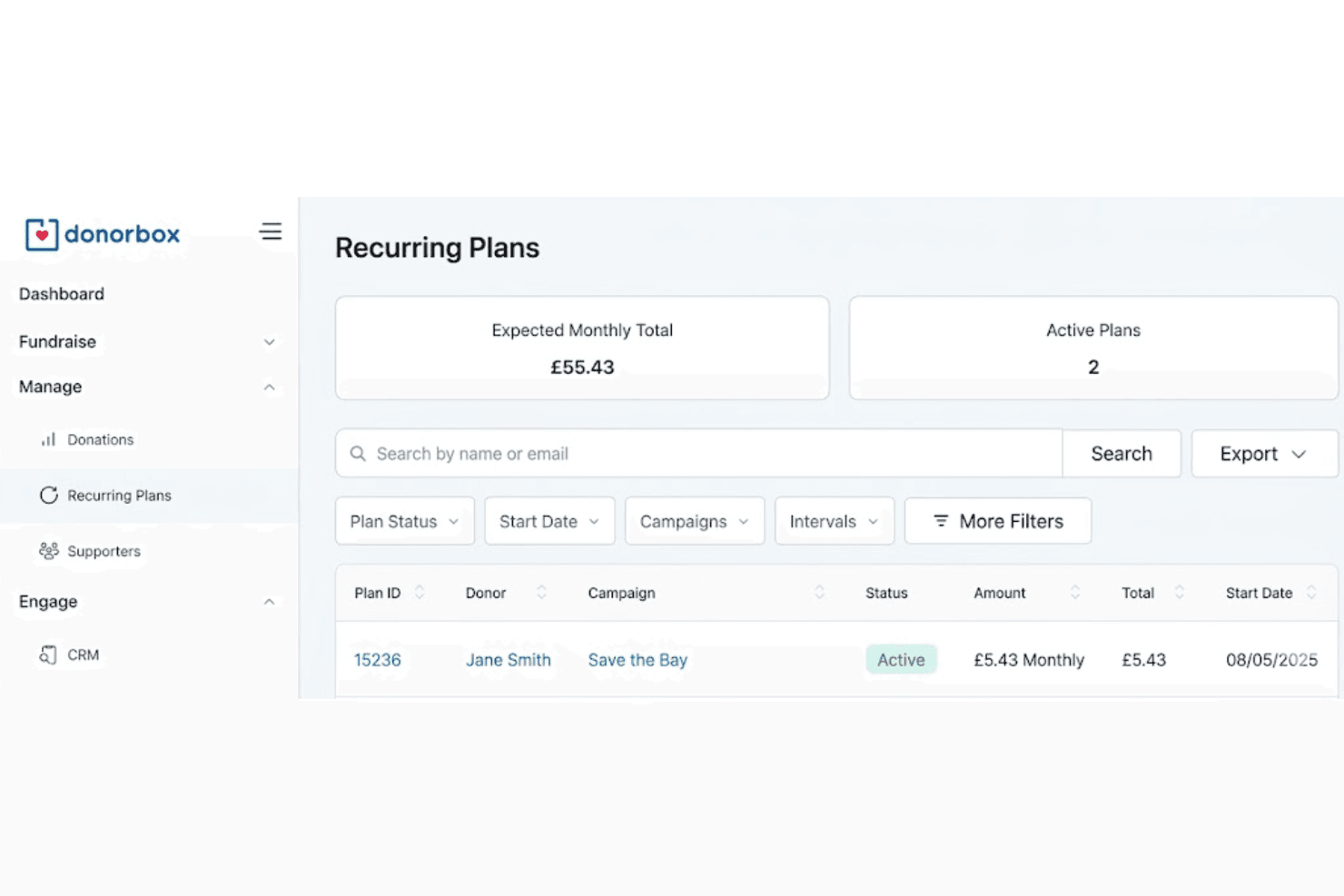 Donorbox screenshot