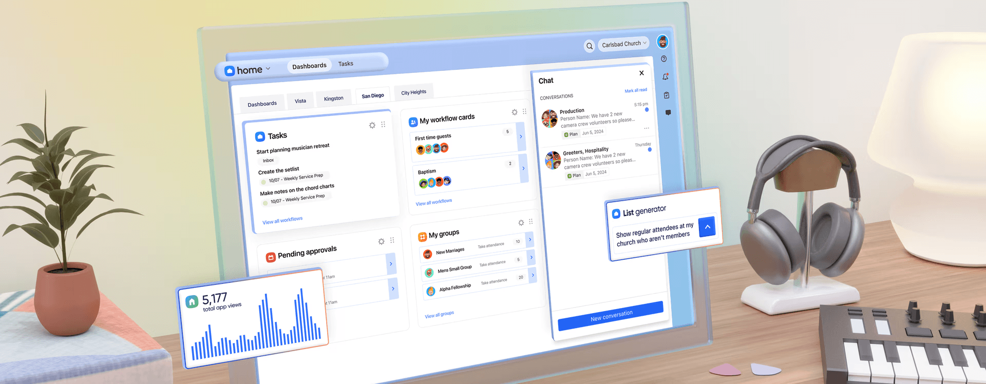 Church management software for scheduling, giving, and member data.