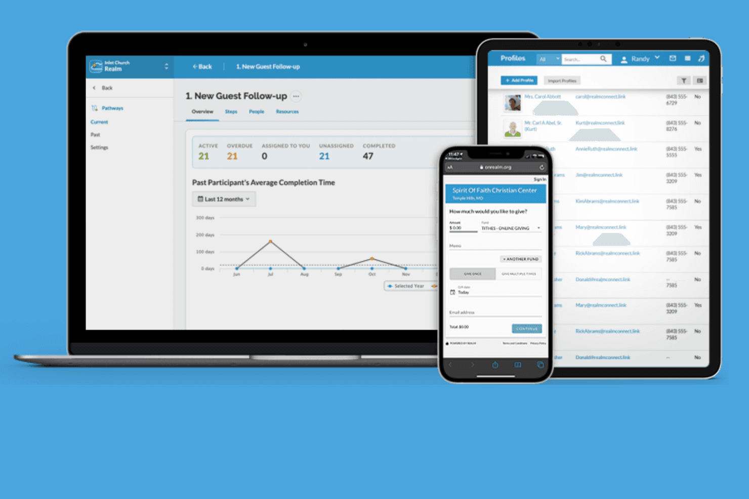 Manages church data, events, giving, and member communication.