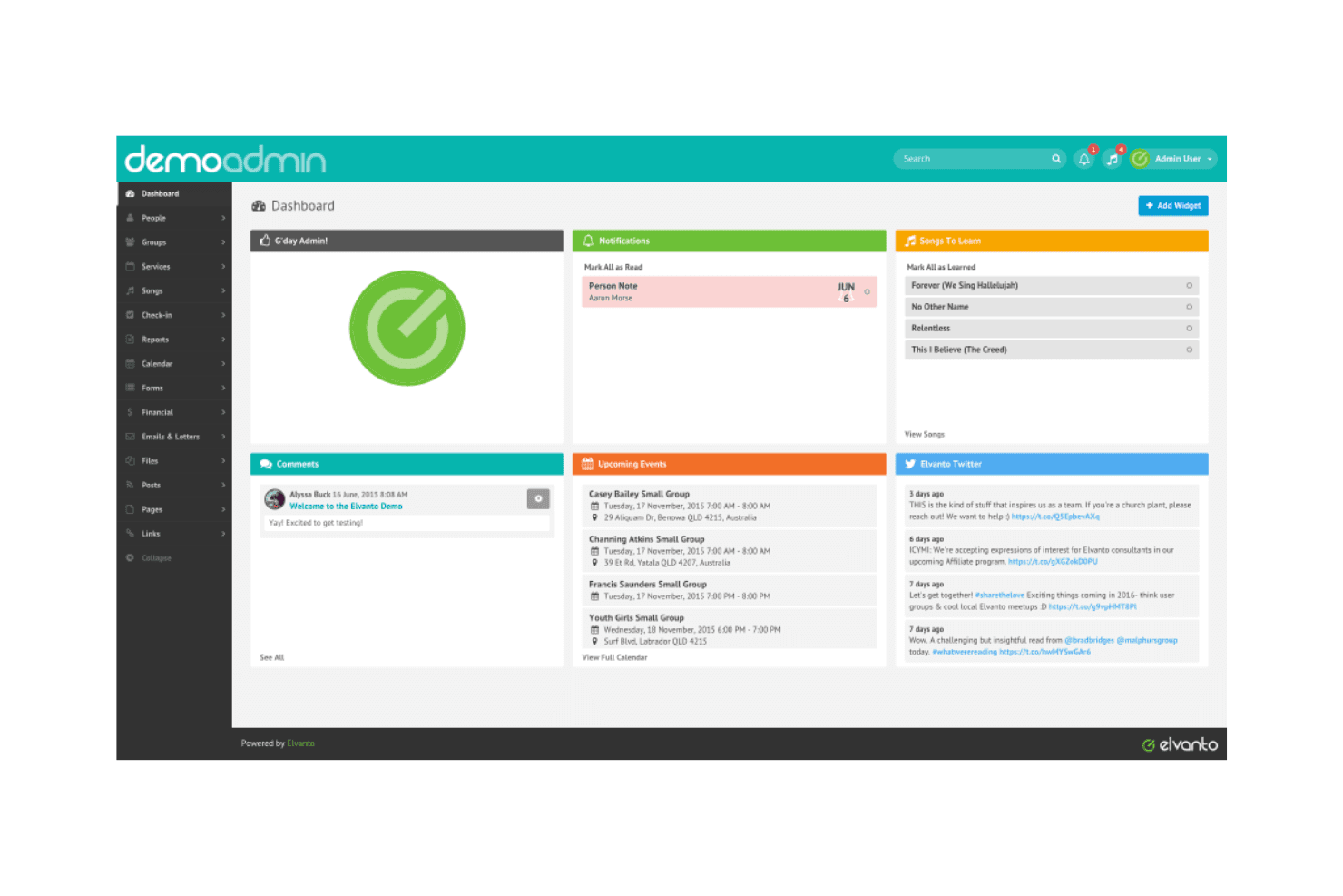 Elvanto organizes church operations, member management, and communication for ministries