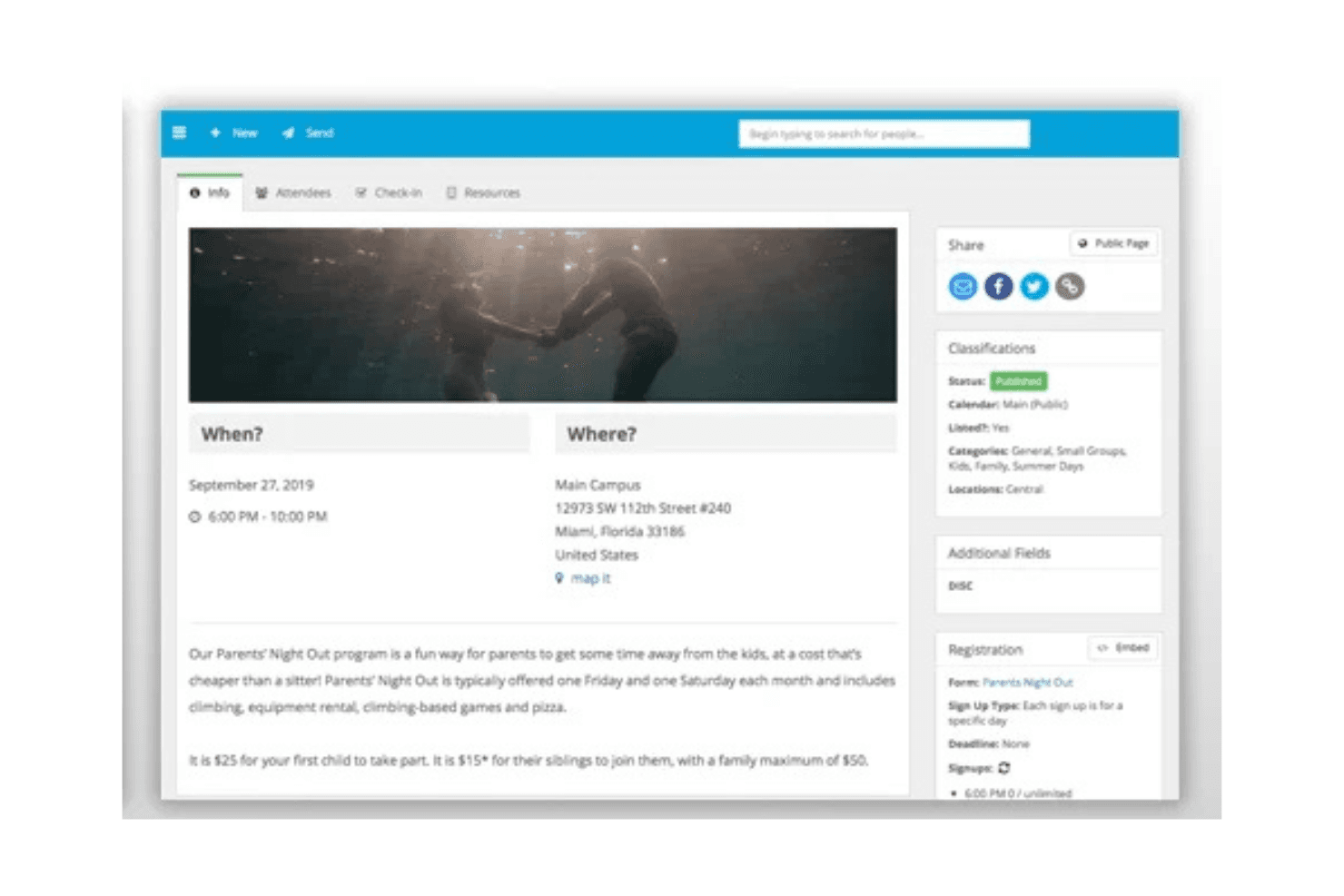 One Church Software enables churches to manage events, attendance, and communication