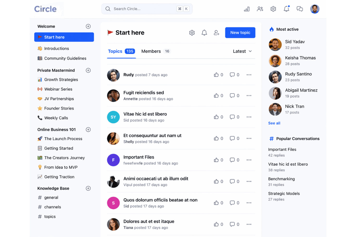 Circle builds communities with forums, events, and member management tools.