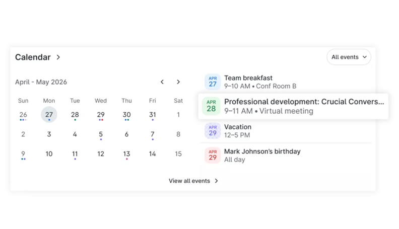 Paylocity Adds Calendar Widget to Home