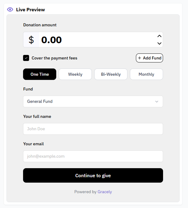 Gracely Adds a Customizable Giving Widget, Exports, Reports, and Accounting Views