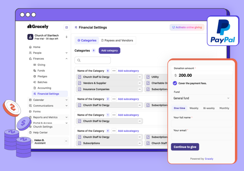 Gracely Adds PayPal Integration and Accounting Subcategories