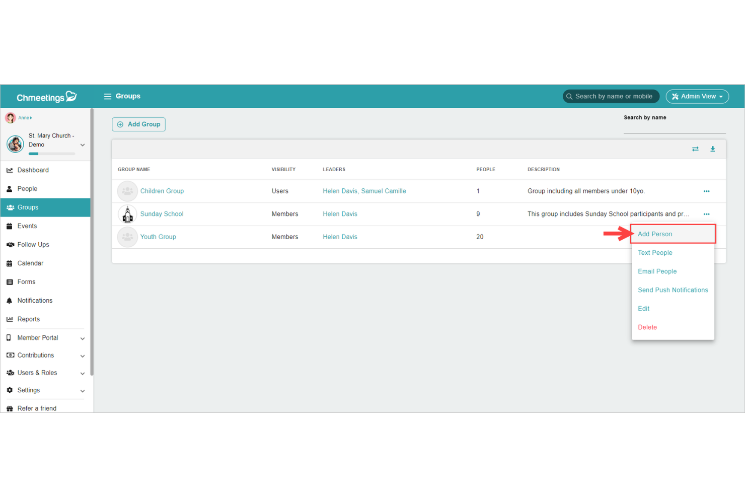 screenshot - ChMeetings Review: Pros, Cons, Features and Pricing