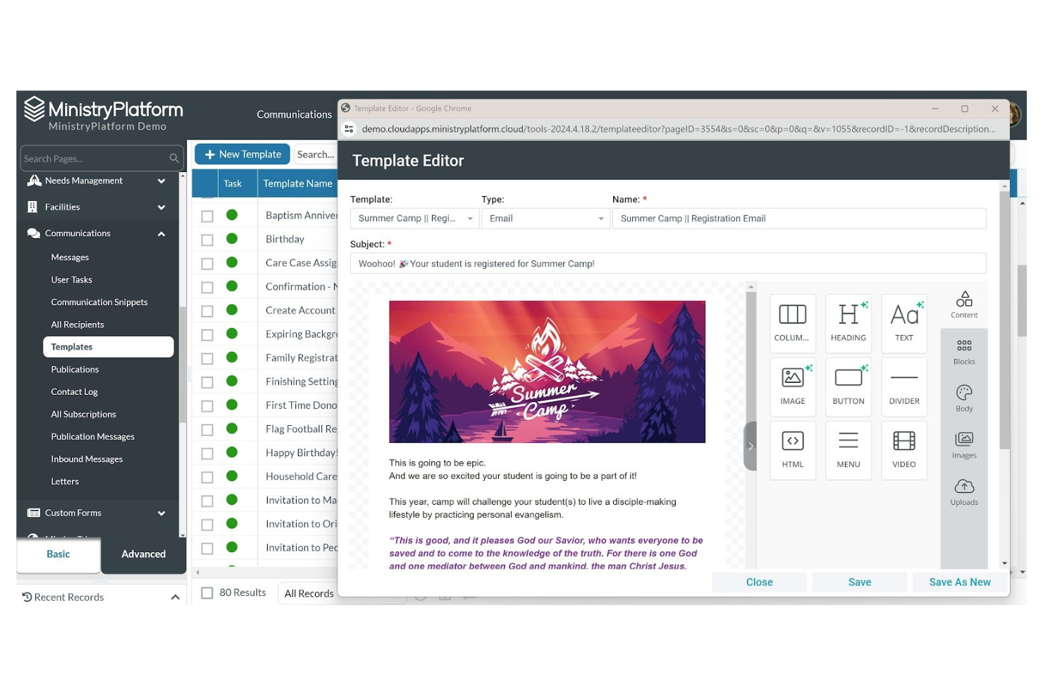 Ministry Platform screenshot - 10 Mejores Software de Marketing para Iglesias con IA en 2026