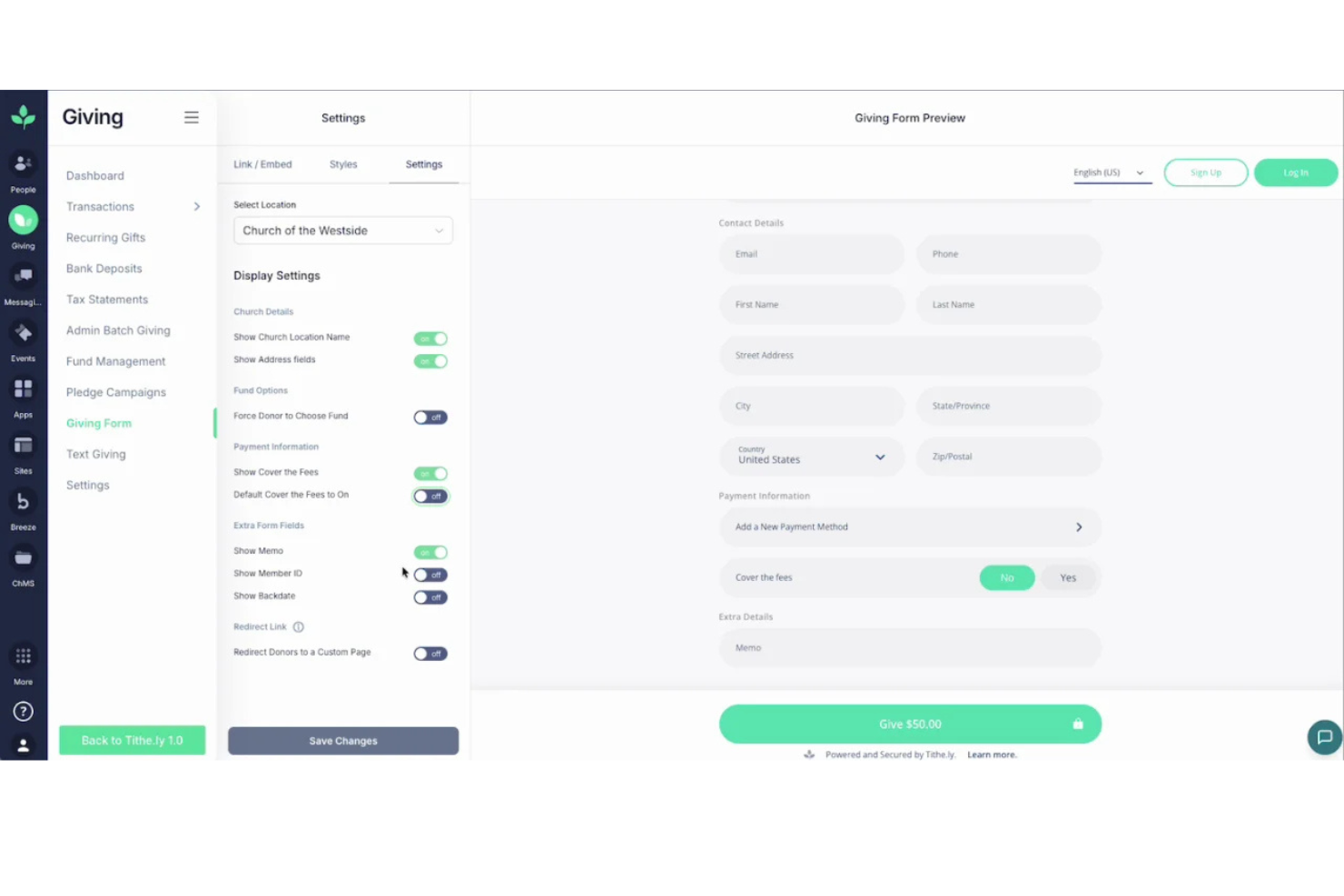 Tithe.ly screenshot - 9 migliori strumenti di gestione finanziaria per chiese con IA nel 2026