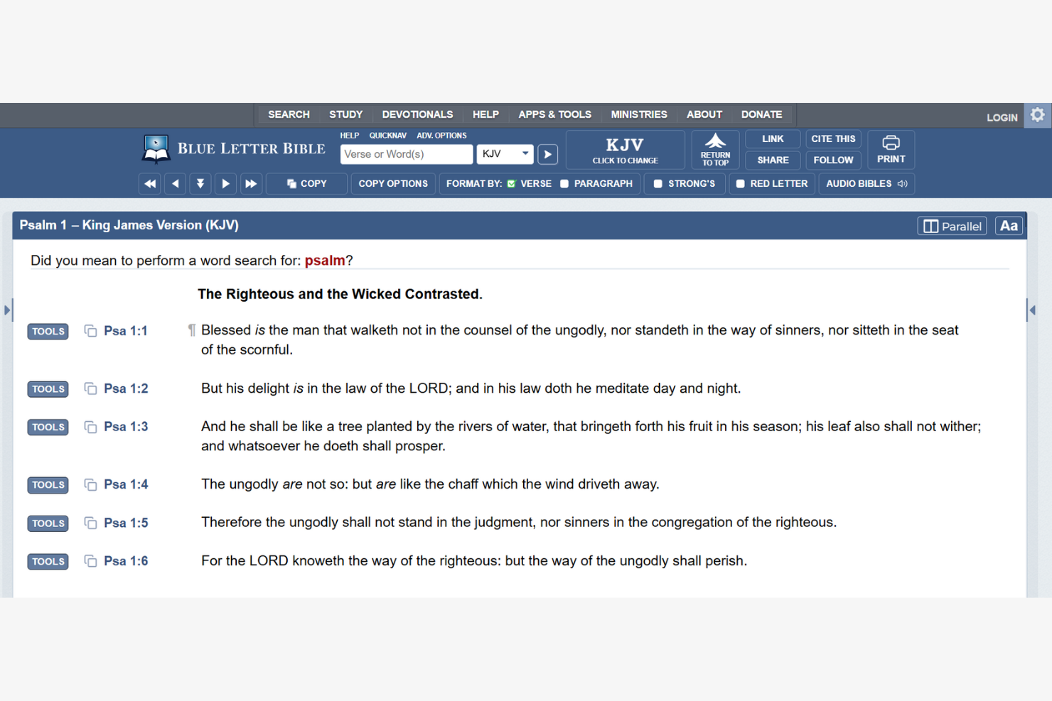 Blue Letter Bible screenshot - 10 migliori software biblici nel 2026