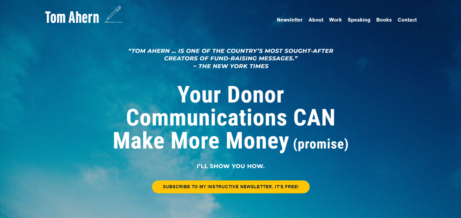 Ahern Donor Communications screenshot - 10 Mejores Empresas Profesionales de Recaudación de Fondos en 2026