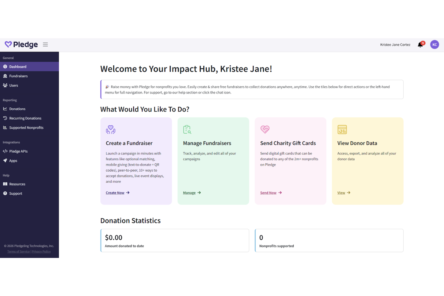 Pledge screenshot - 10 plataformas de donaciones para 2026