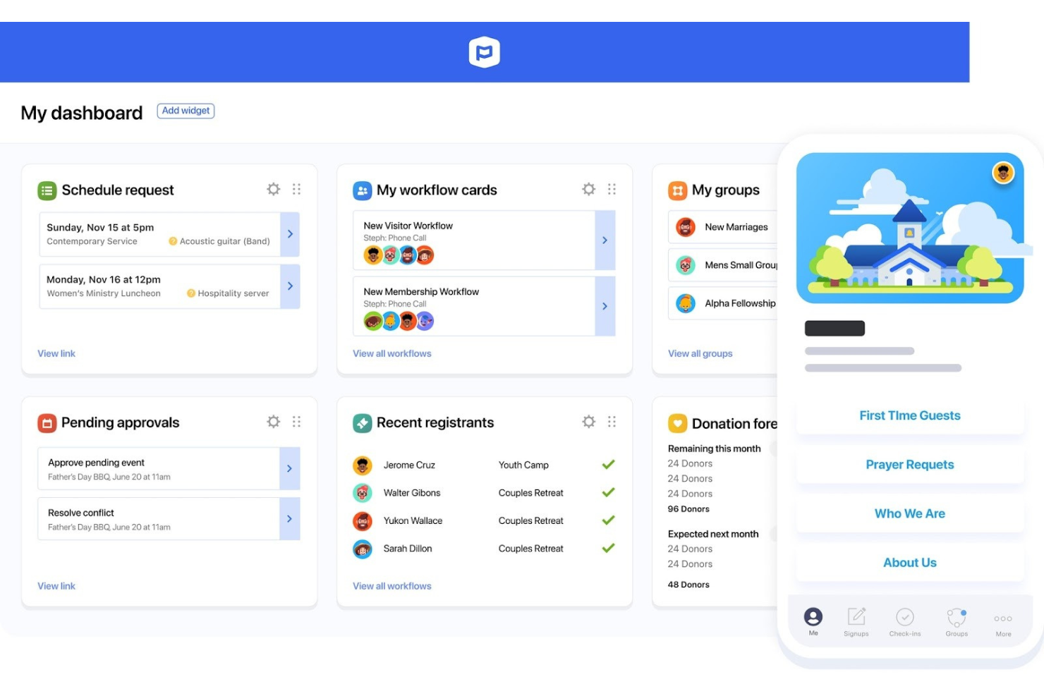 Planning Center screenshot - Le 10 Migliori Soluzioni di Gestione Volontari con AI nel 2026