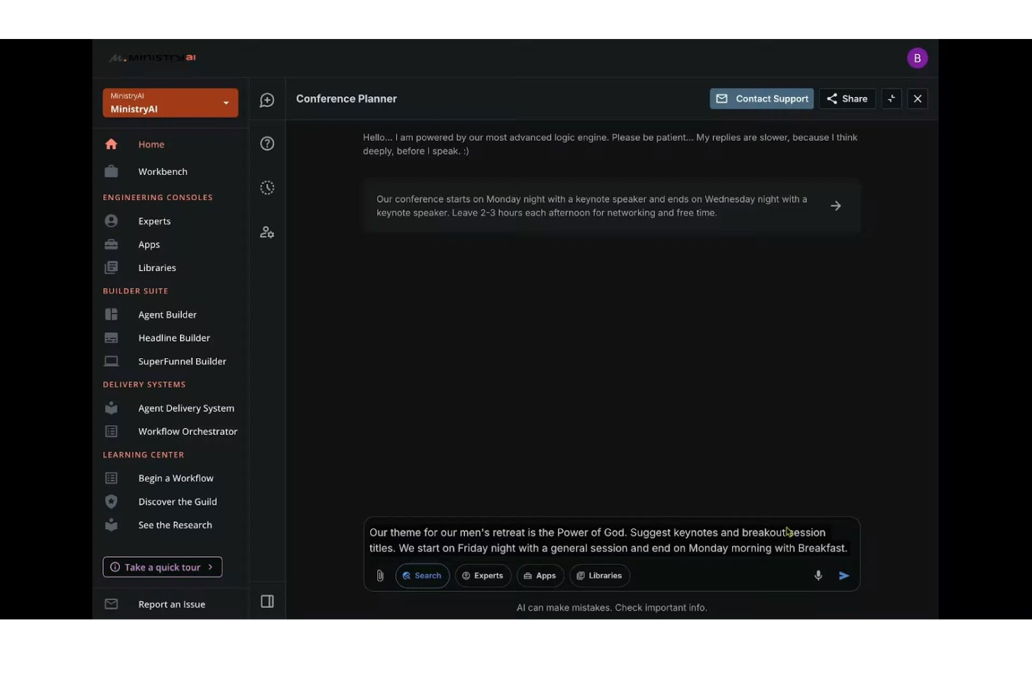MinistryAI screenshot - 10 migliori strumenti di sviluppo della leadership con l’IA nel 2026