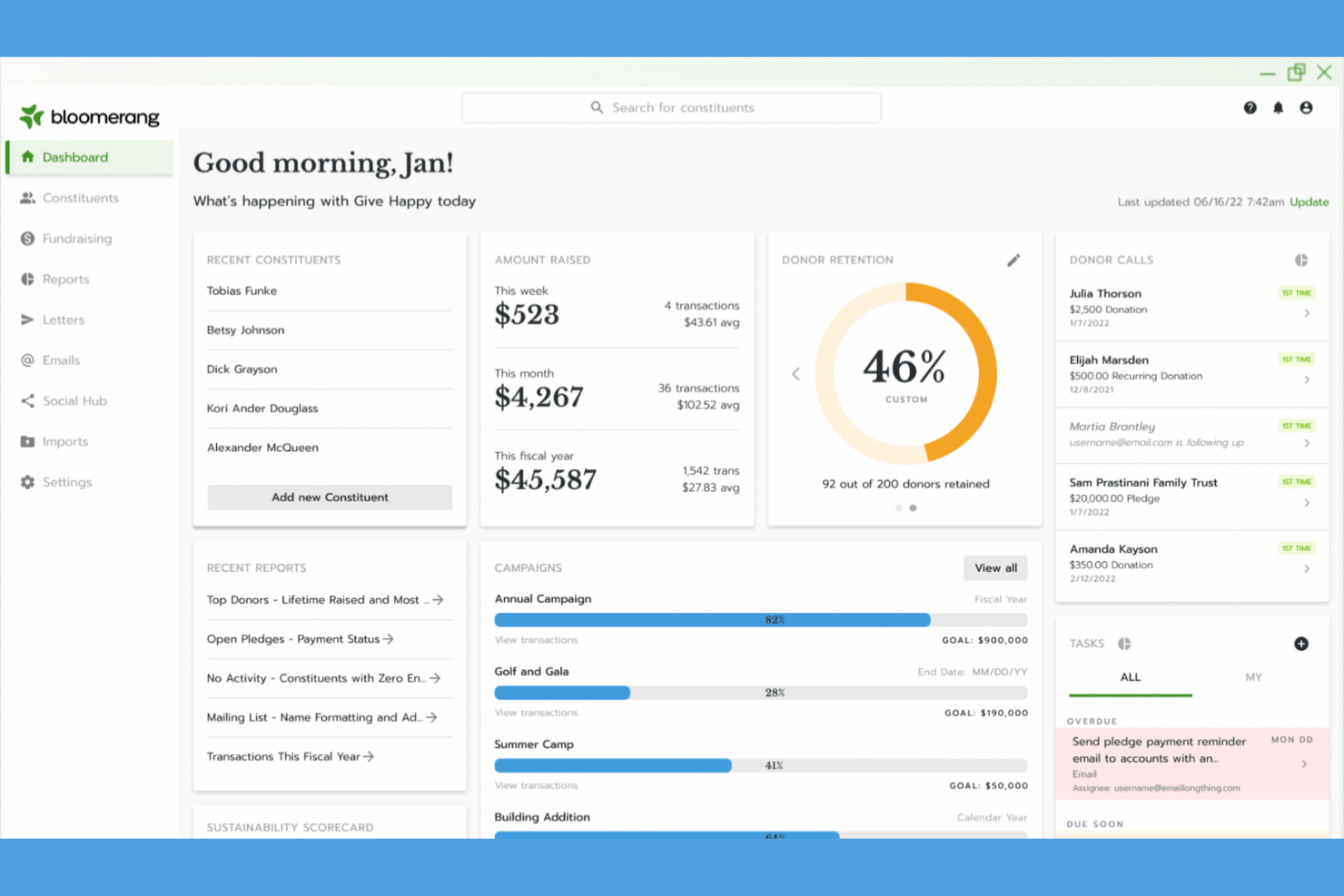 Bloomerang screenshot - 10 Migliori software di gestione per organizzazioni non profit per il 2026