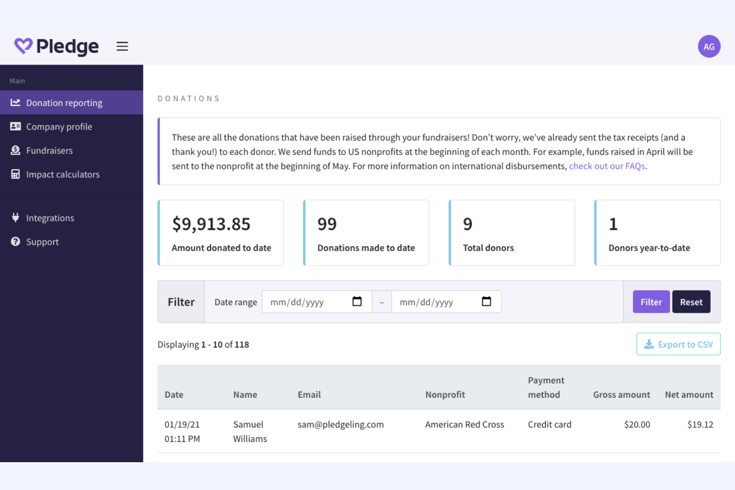 Pledge screenshot - 10 Mejores Plataformas de Donación por SMS Analizadas en 2026