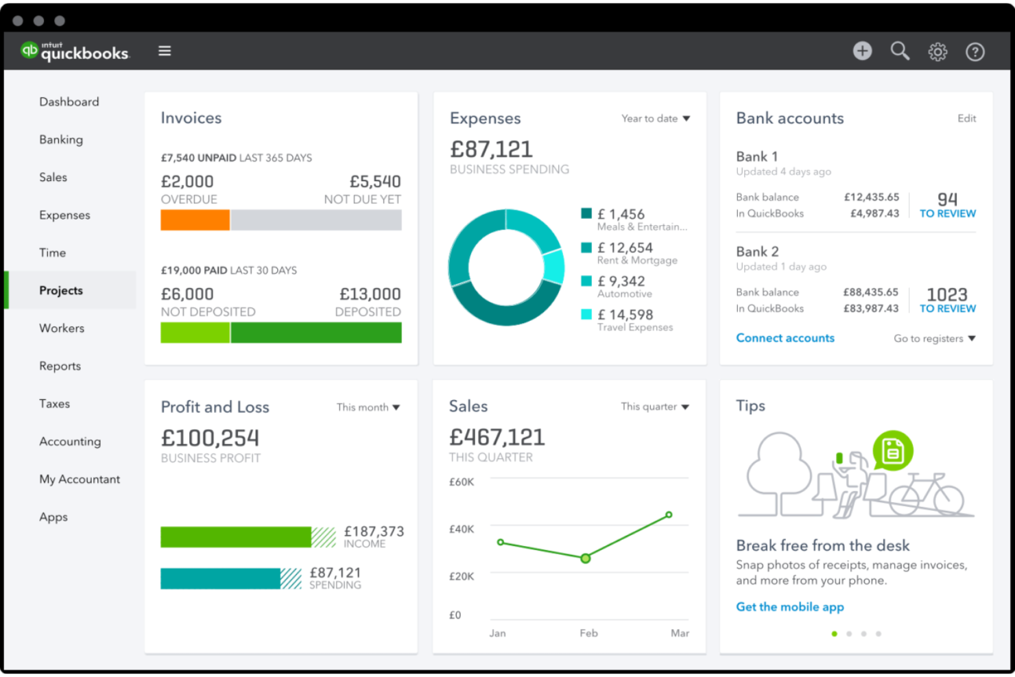QuickBooks screenshot - 1 opciones de software de contabilidad para iglesias pequeñas seleccionadas para 2026