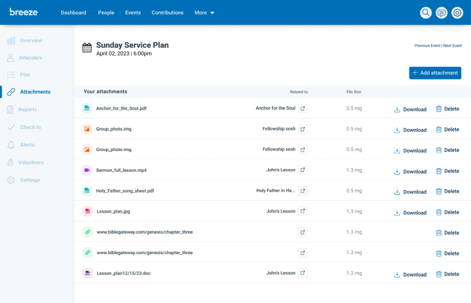 Breeze ChMS screenshot - I 10 migliori software per la pianificazione delle attività in chiesa recensiti nel 2026