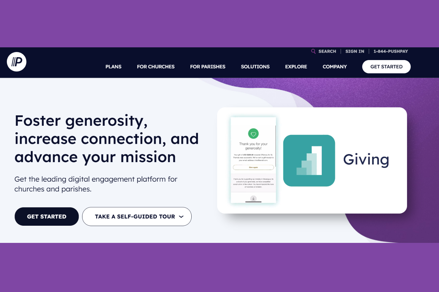 Pushpay screenshot - I 10 migliori software per la gestione dei donatori per QuickBooks nel 2026