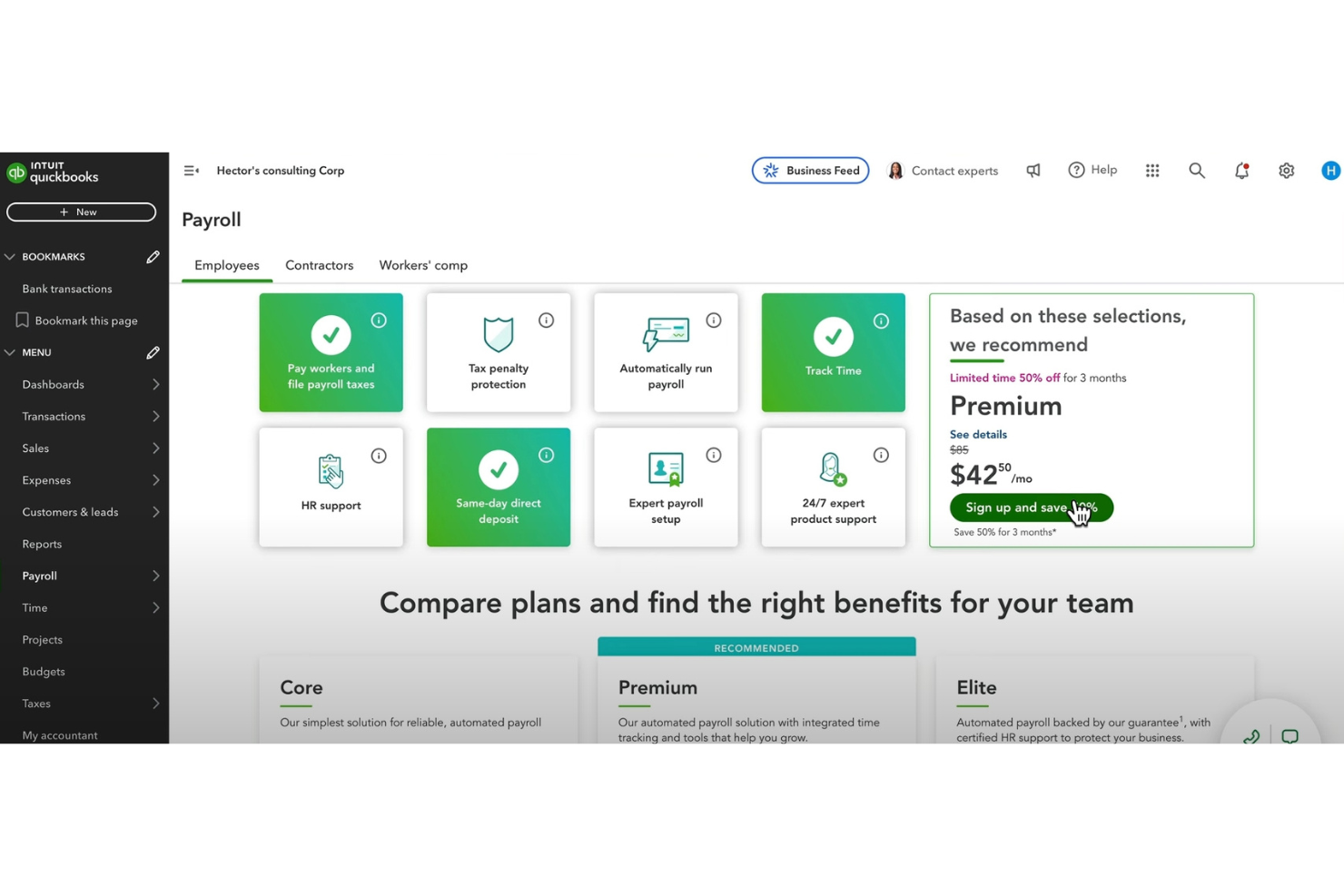 QuickBooks Payroll screenshot - 10 migliori alternative a OnPay recensite nel 2026