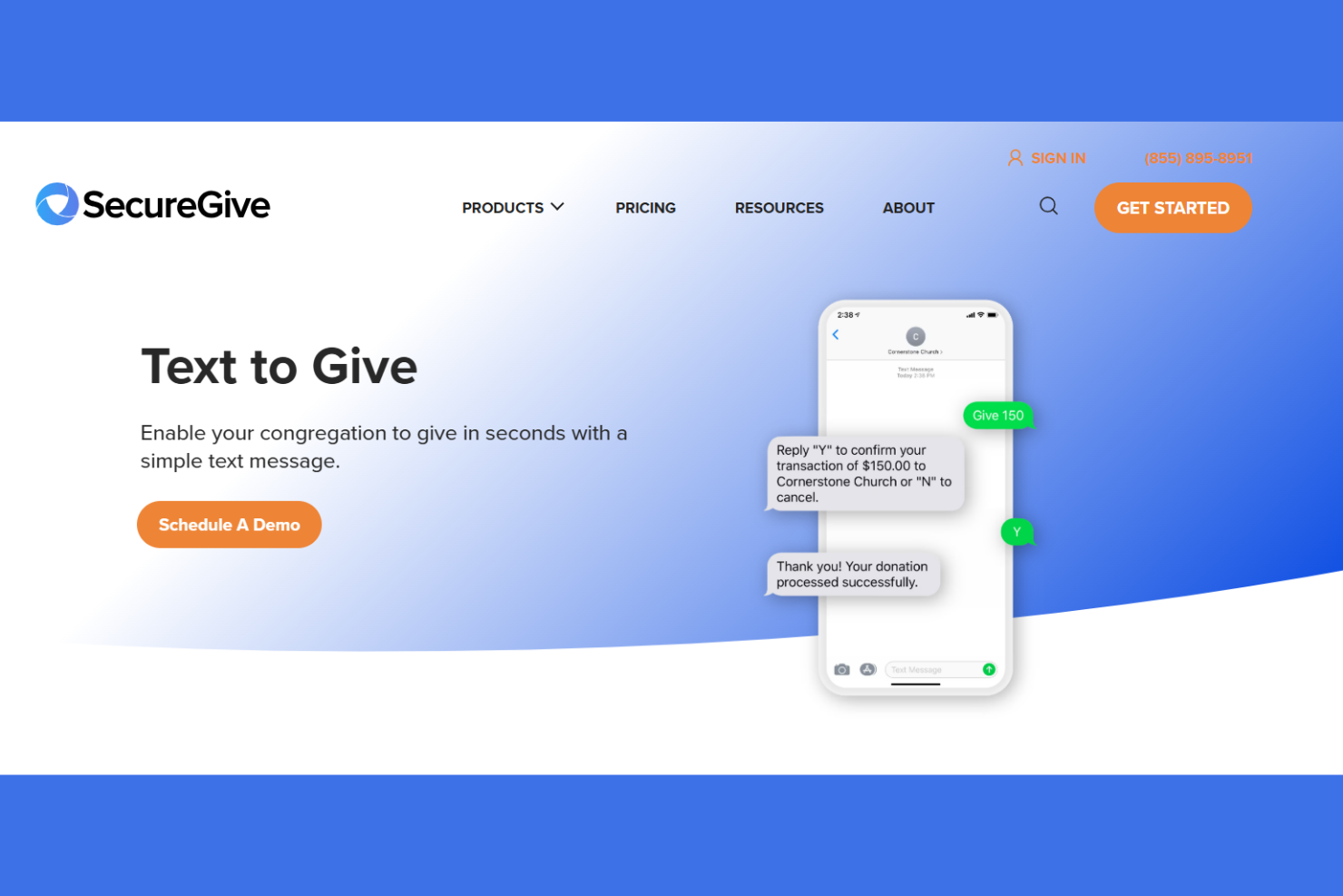 SecureGive screenshot - 10 mejores sistemas de donaciones por SMS para iglesias revisados en 2026