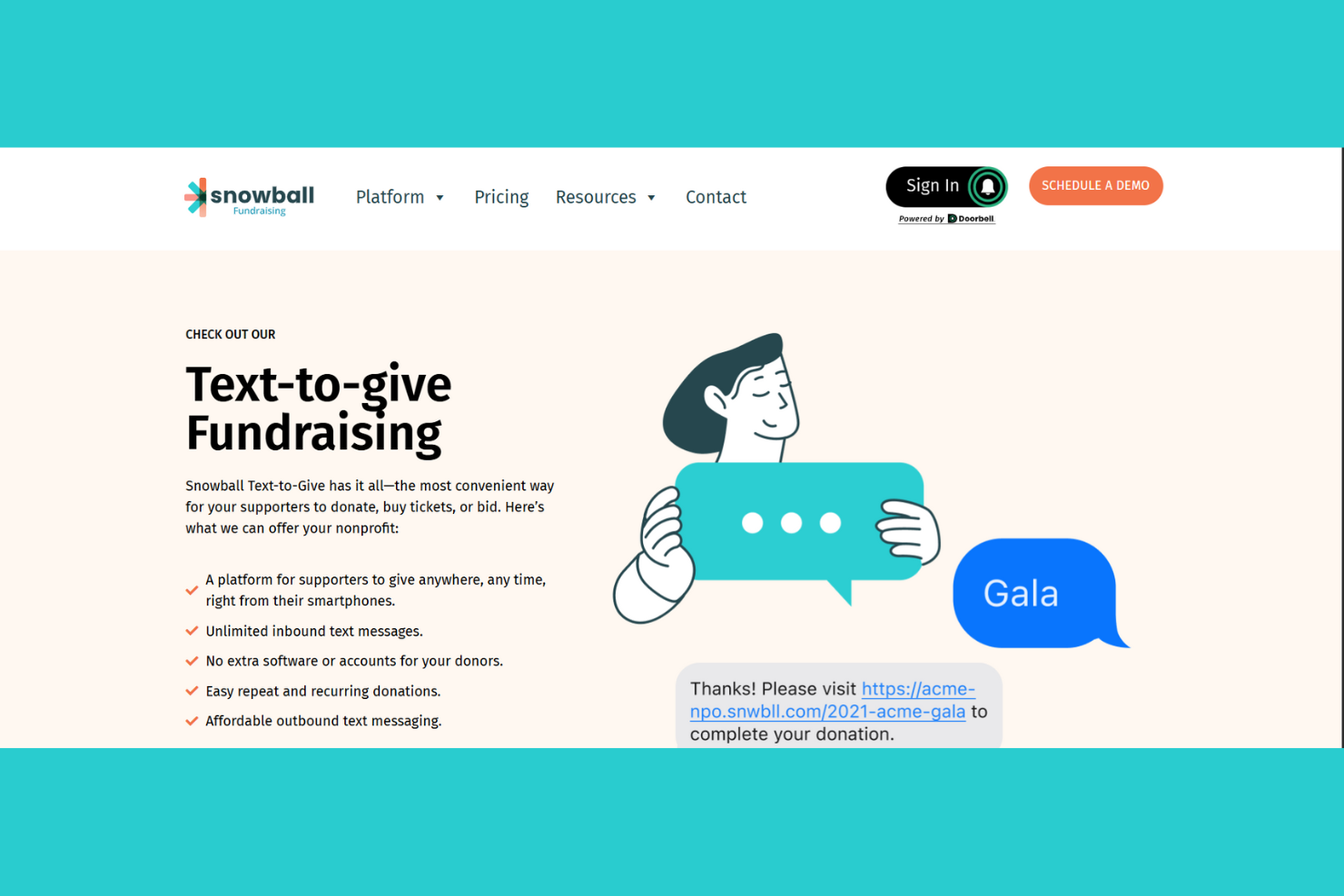 Snowball Fundraising screenshot - 10 migliori piattaforme di donazione tramite SMS per le chiese recensite nel 2026