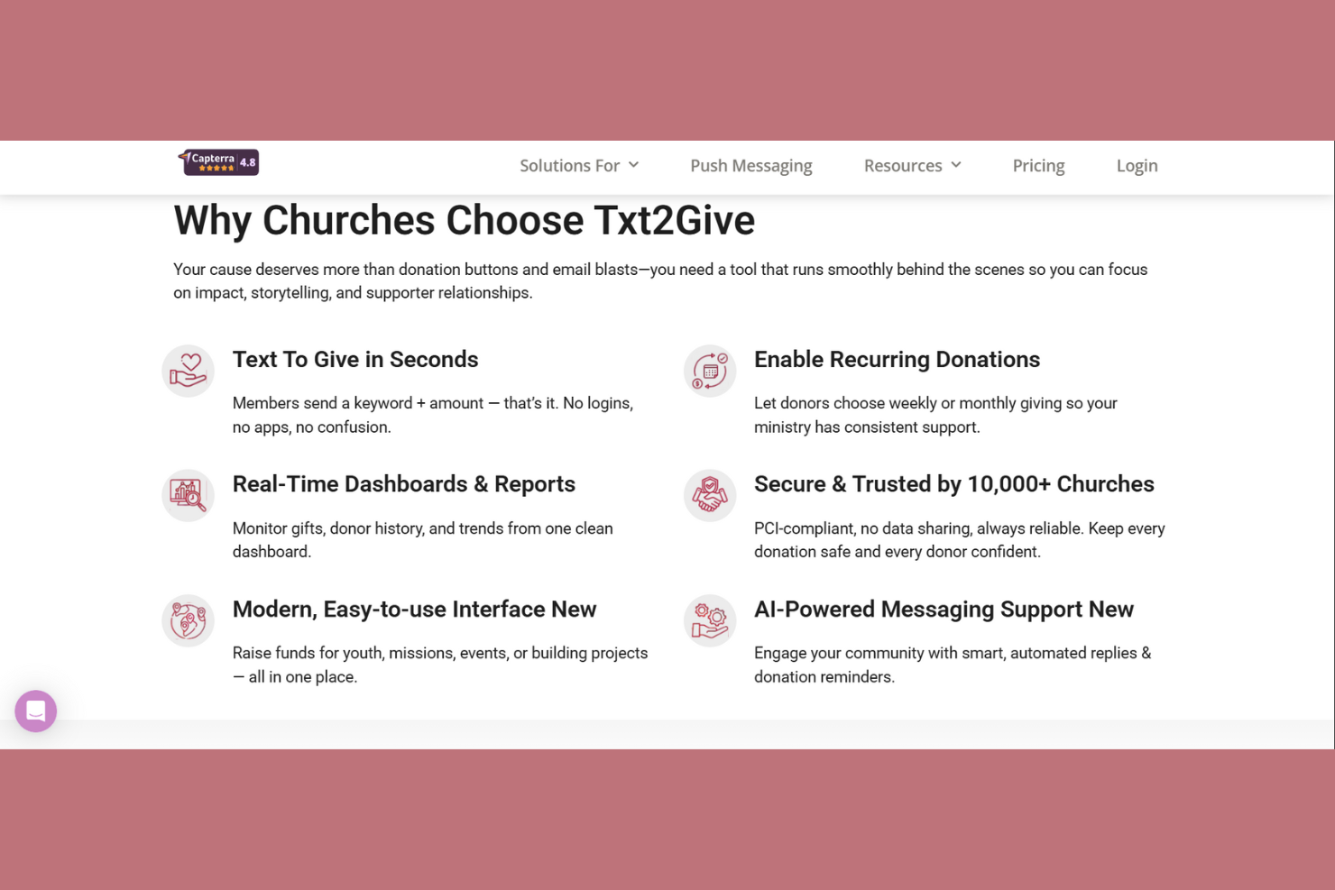 Txt2Give screenshot - 10 mejores sistemas de donaciones por SMS para iglesias revisados en 2026