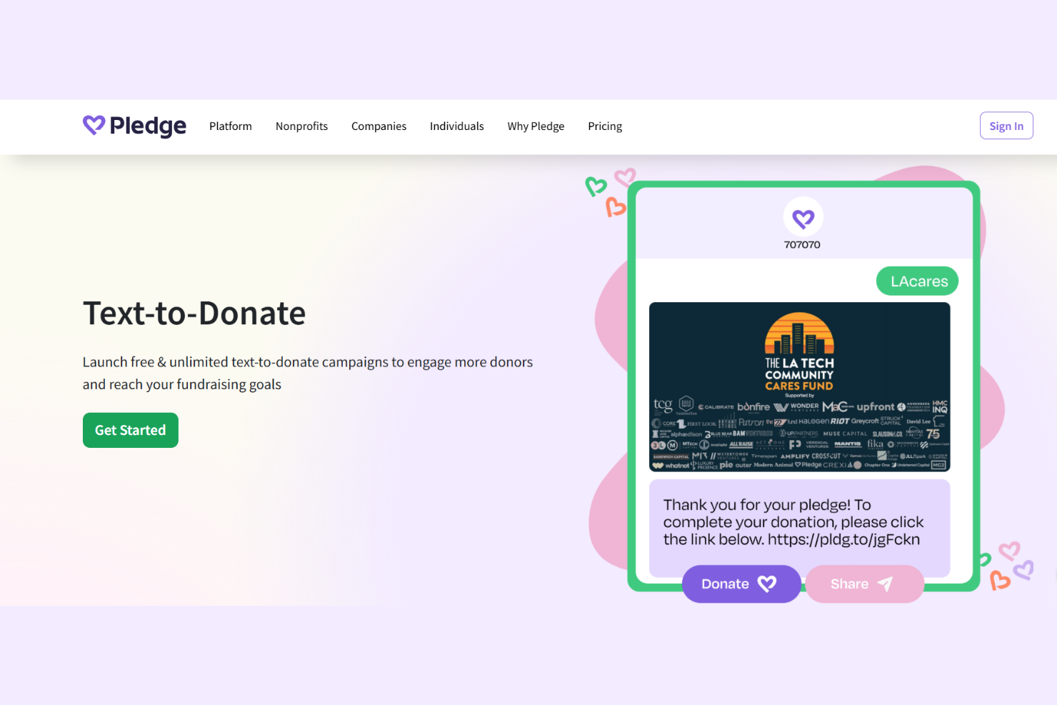 Pledge Text-to-Give screenshot - 10 Migliori Servizi di Donazioni via SMS per Chiese Recensiti nel 2026