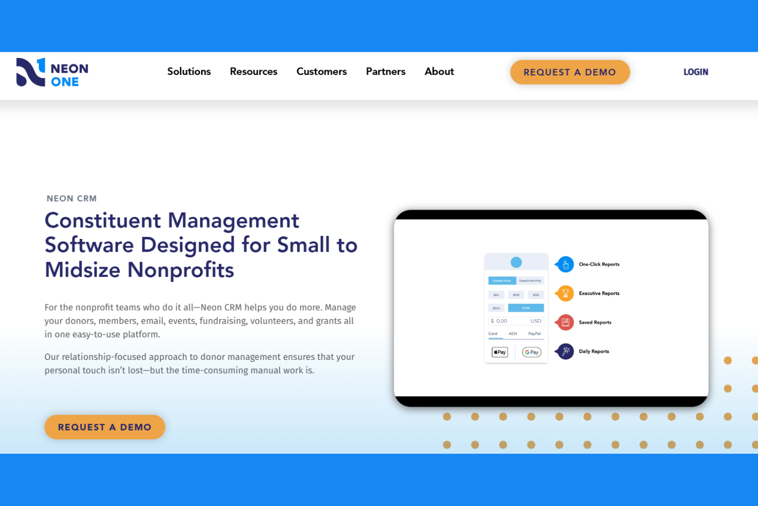 Neon CRM screenshot - I 10 migliori software per la gestione dei donatori per QuickBooks nel 2026
