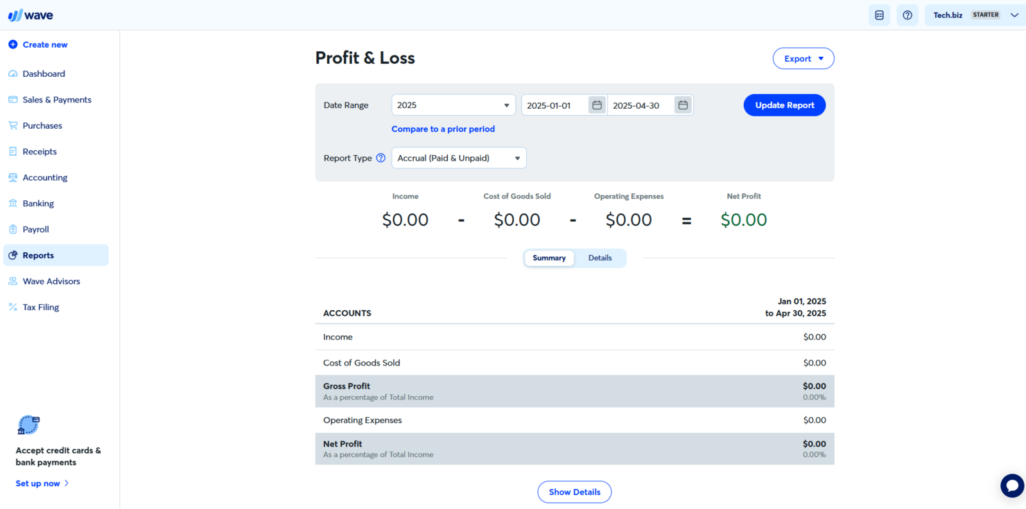 Wave screenshot - 10 Mejores Alternativas a FreshBooks Analizadas en 2026