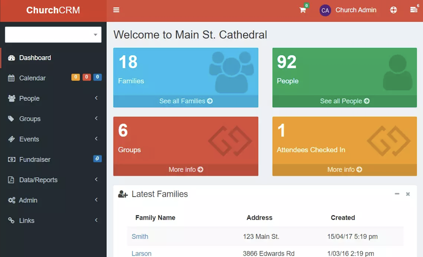 ChurchCRM screenshot - 10 Mejores Programas de Gestión de Iglesias de Código Abierto de 2026