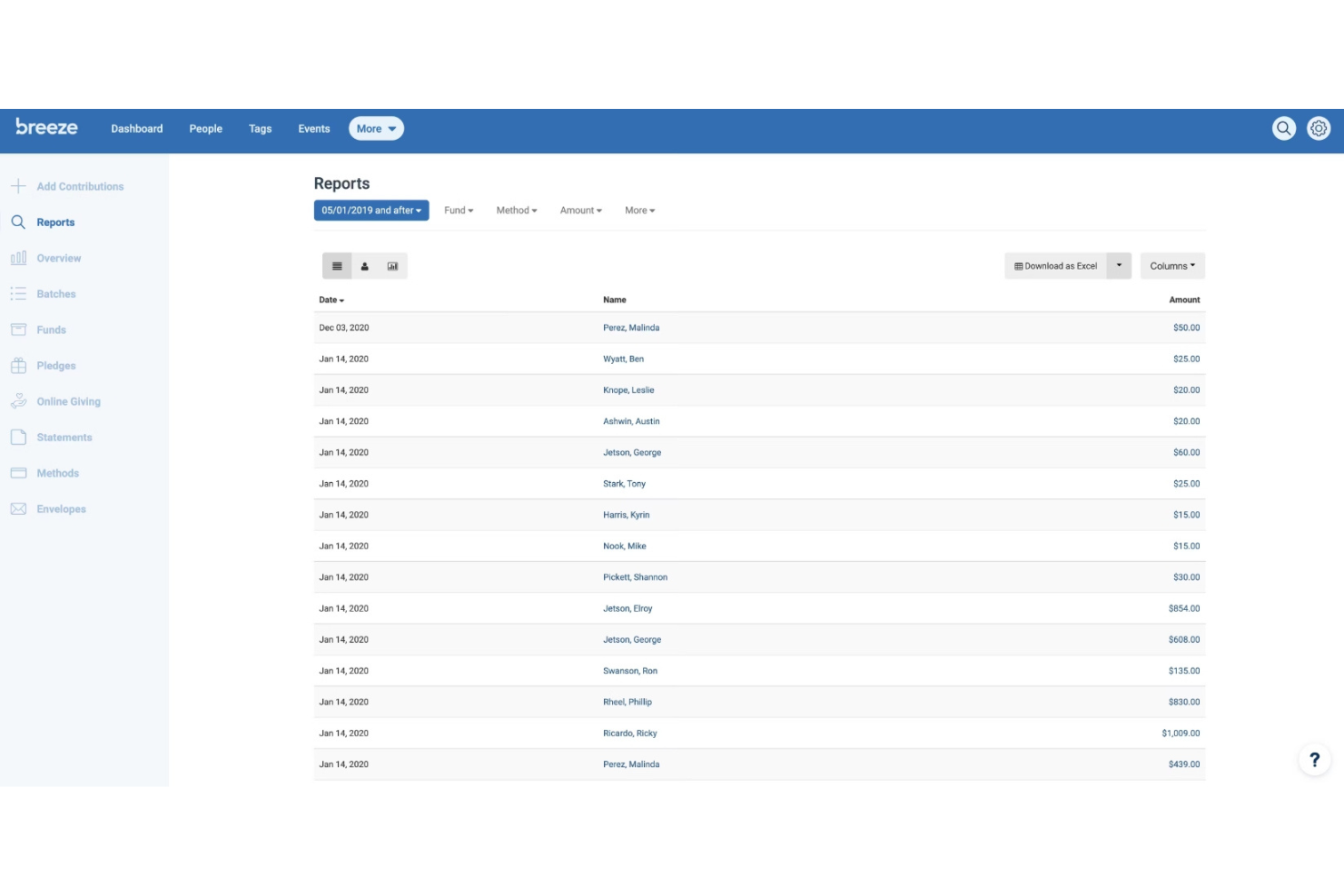 Breeze ChMS screenshot - 10 Migliori alternative a Keap recensite nel 2026