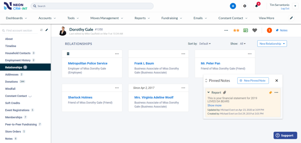 Neon CRM screenshot - 10 Mejores Software CRM para Organizaciones Sin Fines de Lucro Revisados en 2026
