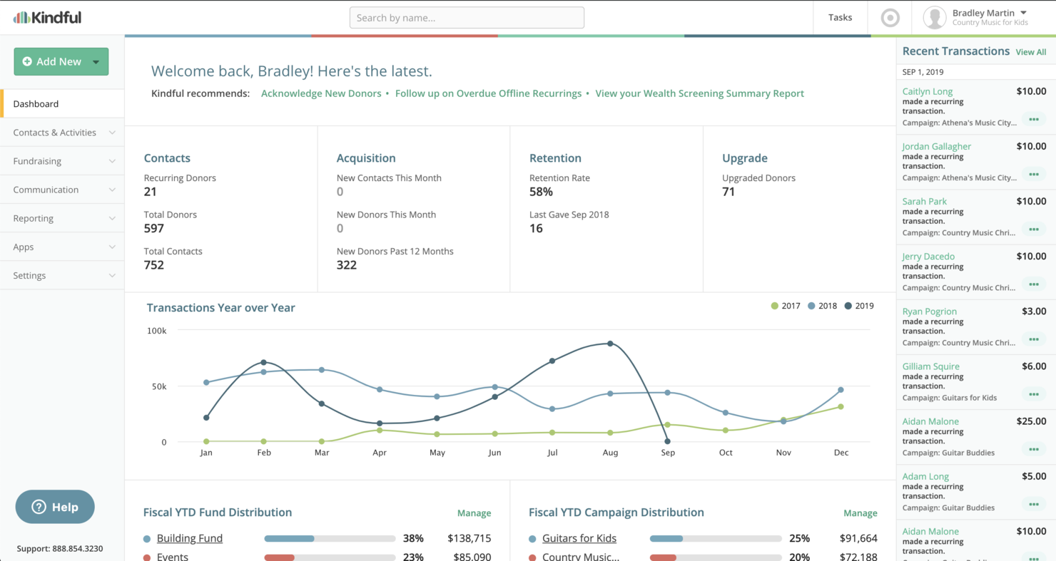 Kindful screenshot - 10 migliori alternative a Blackbaud recensite nel 2026