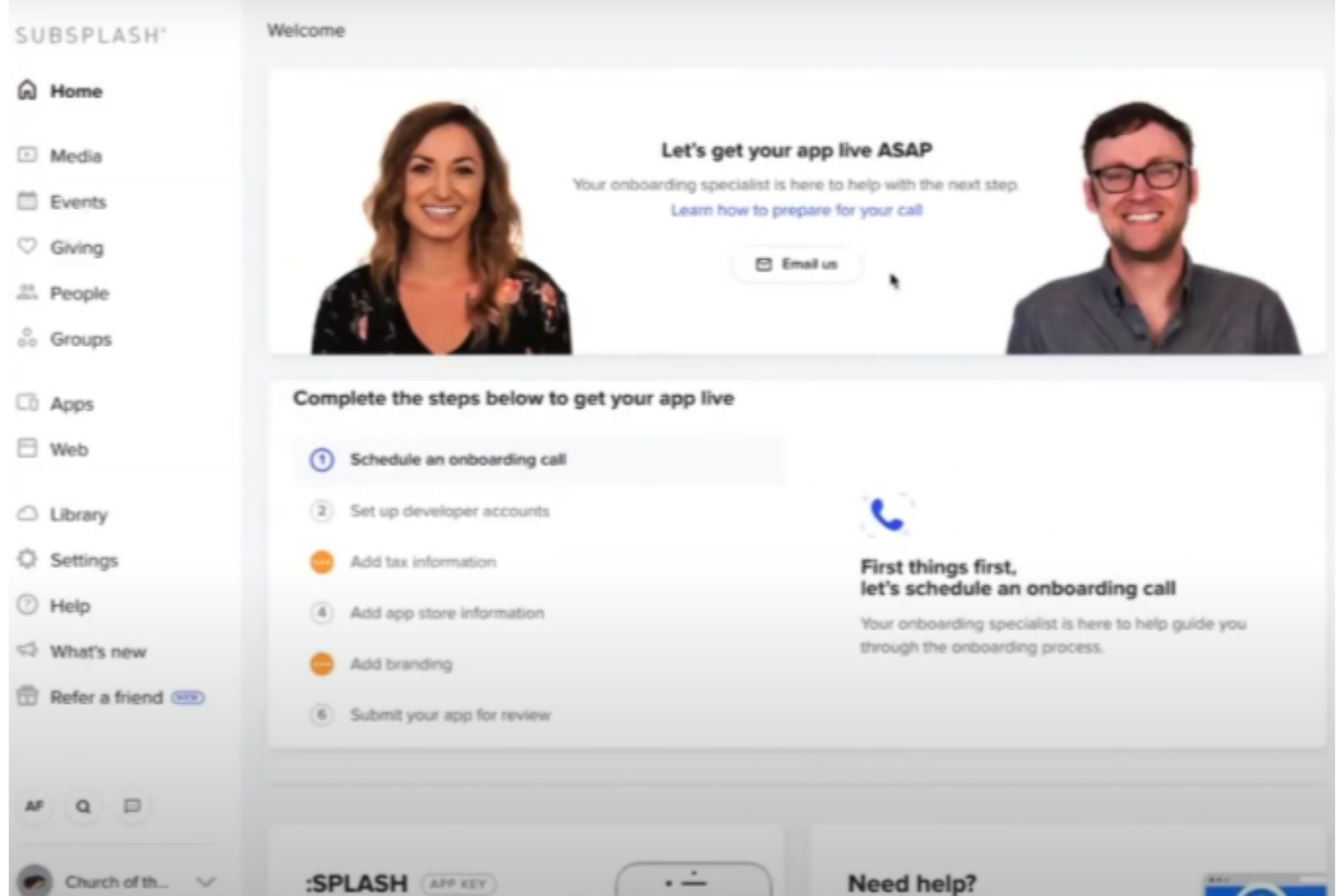 Subsplash Church App screenshot - 10 mejores aplicaciones de directorio para iglesias analizadas en 2026