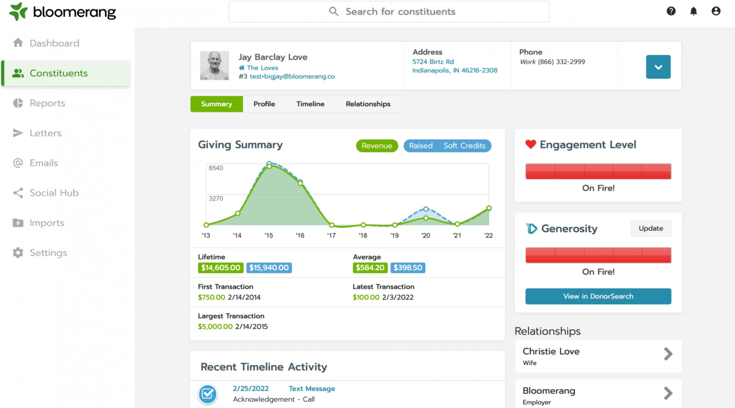 Bloomerang screenshot - 10 mejores alternativas a Blackbaud analizadas en 2026