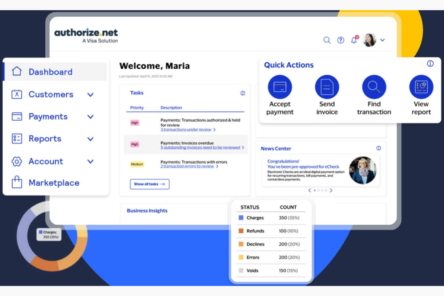Authorize.net screenshot - 10 mejores procesadores de tarjetas de crédito para organizaciones sin fines de lucro en 2026