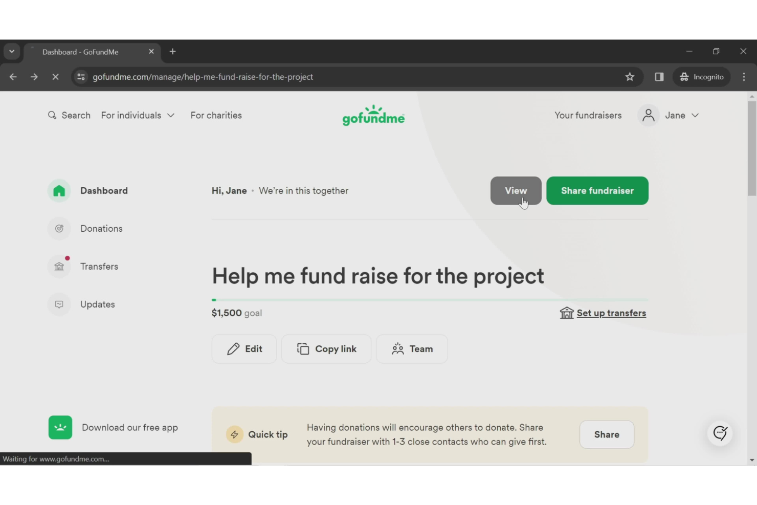 GoFundMe screenshot - 10 Migliori Software Gratuiti per la Gestione dei Donatori Recensiti nel 2026