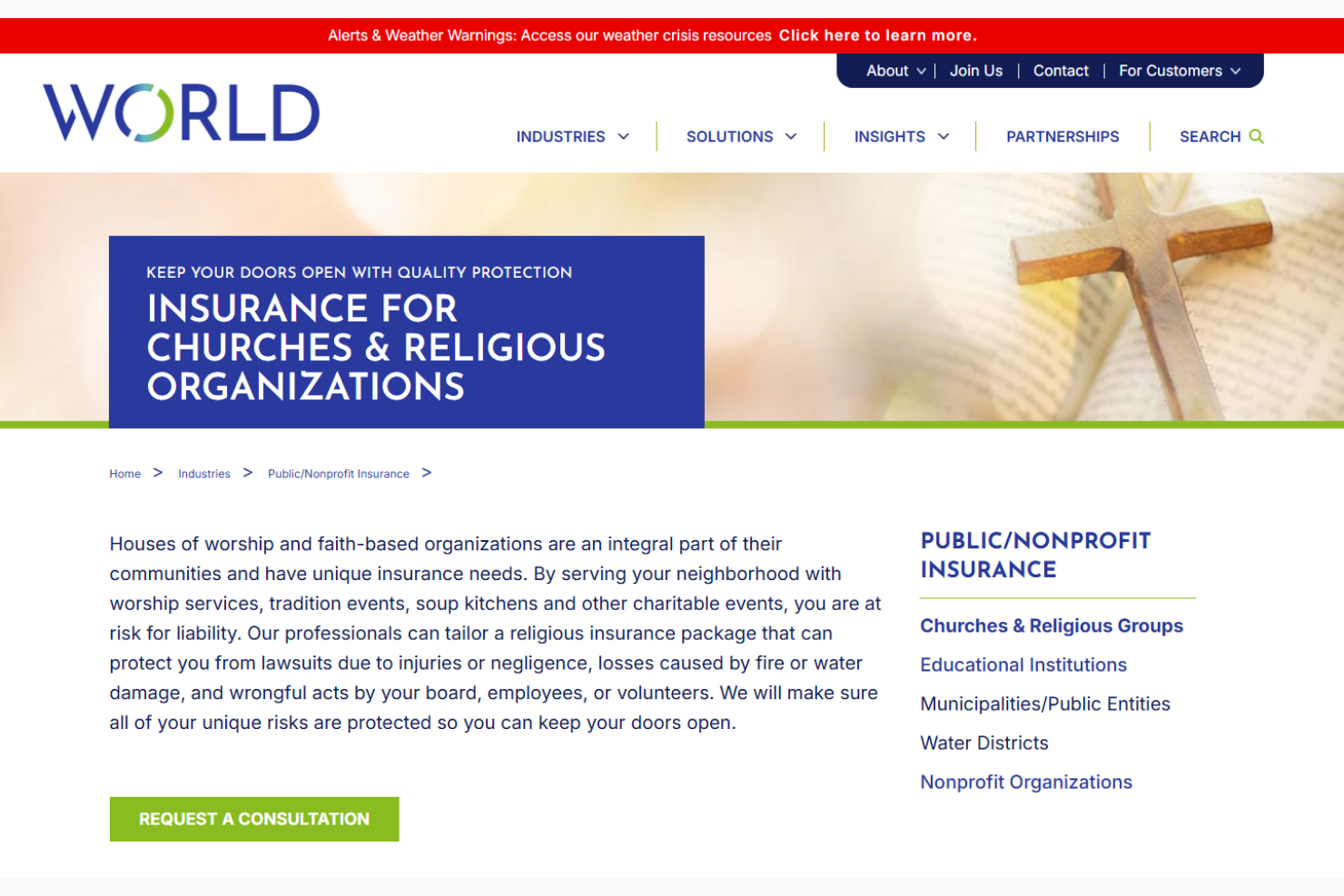 World Insurance screenshot - 10 Mejores aseguradoras para iglesias analizadas en 2026