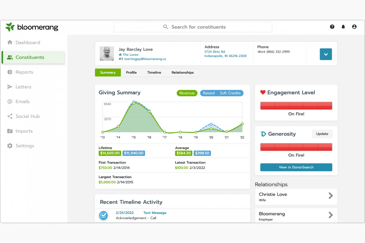Bloomerang screenshot - 10 migliori soluzioni software per la gestione delle donazioni in chiesa recensite nel 2026