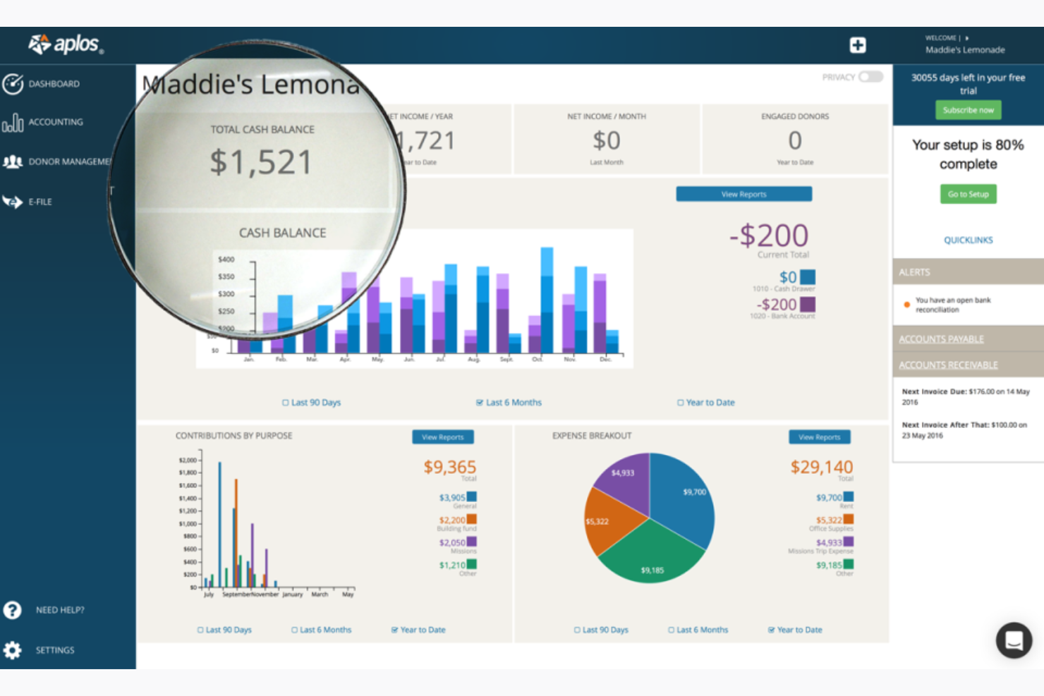 Aplos screenshot - 10 migliori soluzioni software per la gestione delle donazioni in chiesa recensite nel 2026