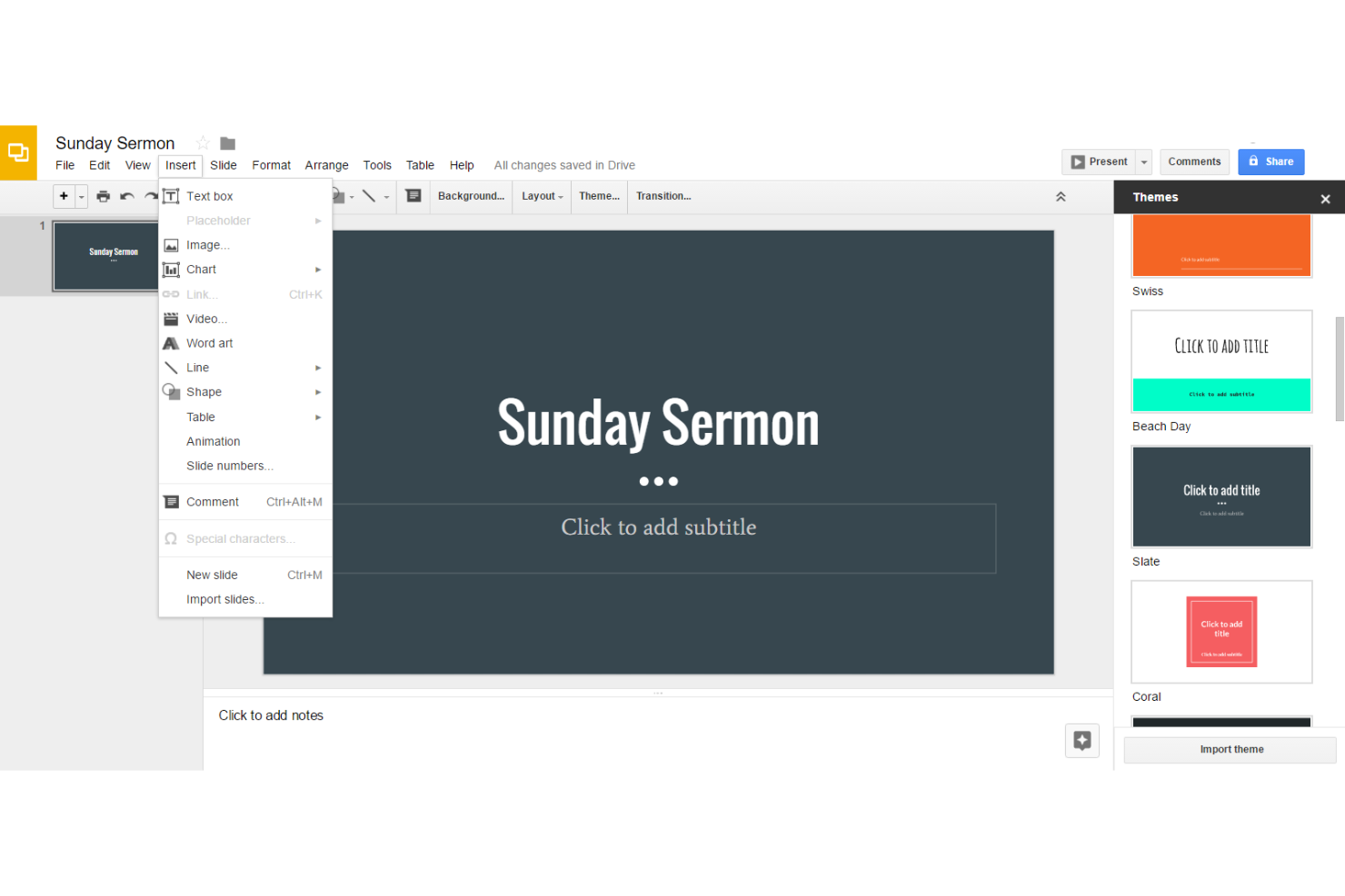 Google Slides screenshot - 10 Migliori Software per Presentazioni di Culto per Chiese 2026