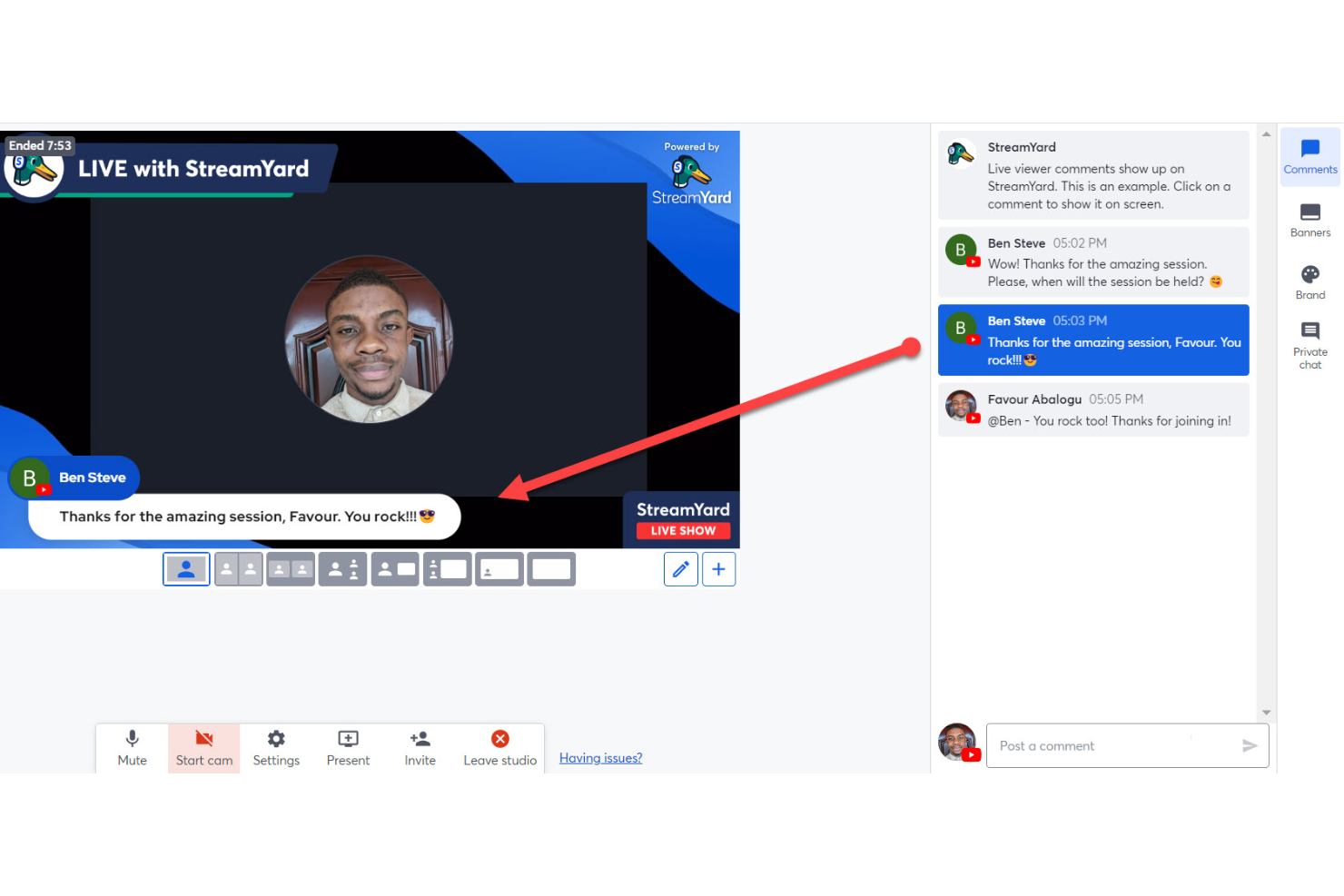 StreamYard screenshot - 10 Migliori piattaforme di streaming per chiese per sermoni nel 2026