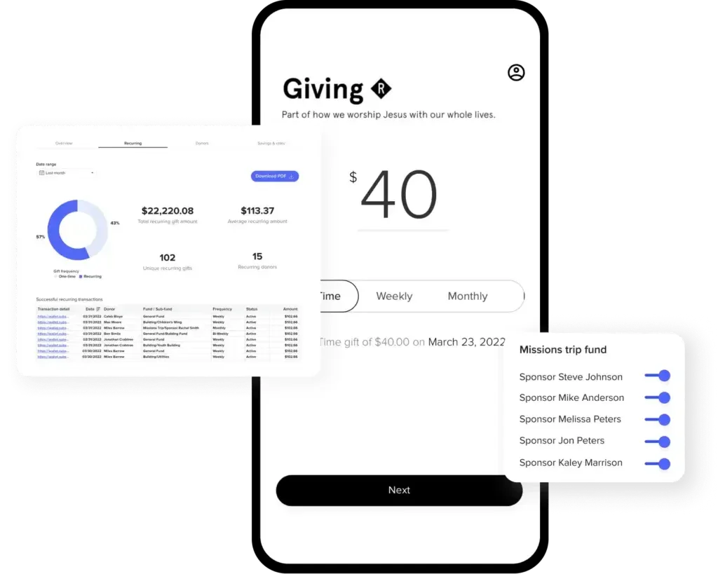 Subsplash screenshot - 10 Mejores Programas de Donaciones para Iglesias para Monitorear las Donaciones en 2026