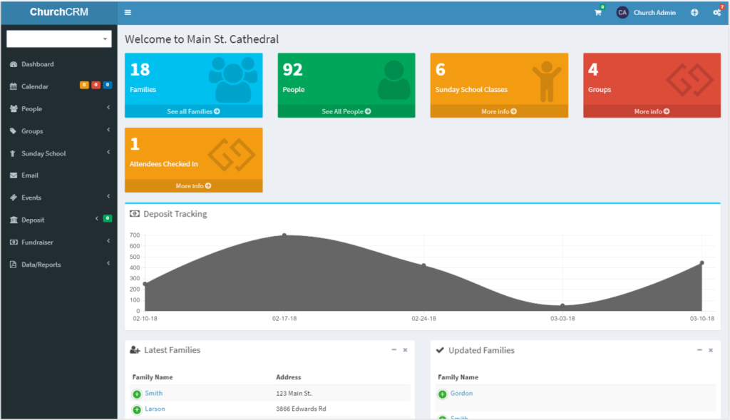 ChurchCRM screenshot - 10 Migliori Strumenti Gratuiti per la Gestione della Chiesa nel 2026