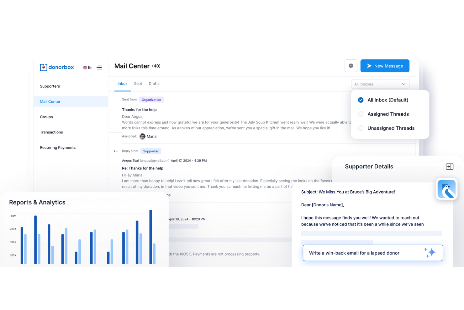 Donorbox screenshot - 10 migliori software gestione donatori per chiese nel 2026