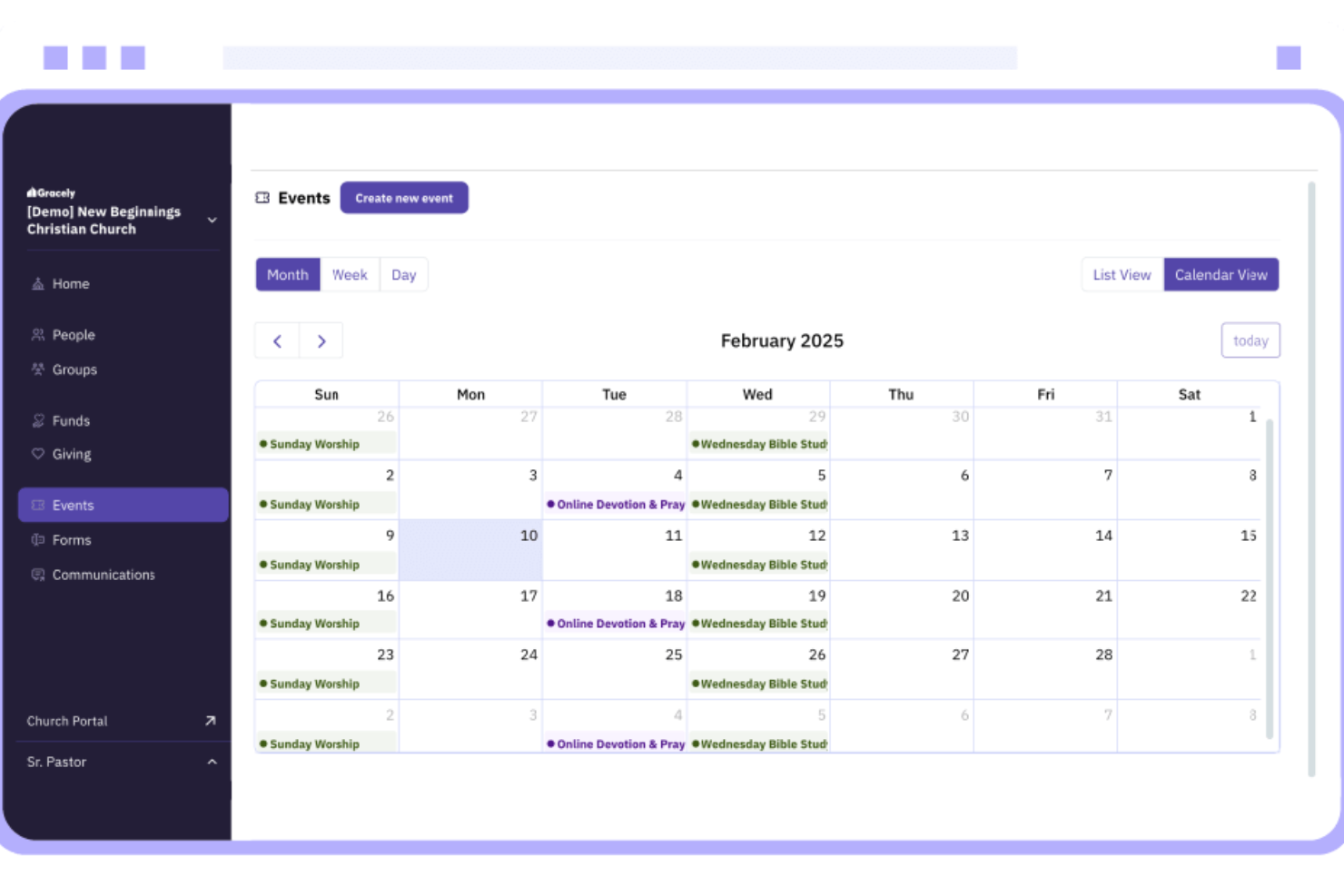 Gracely screenshot - 10 Migliori Software per la Gestione degli Eventi in Chiesa Recensiti per 2026